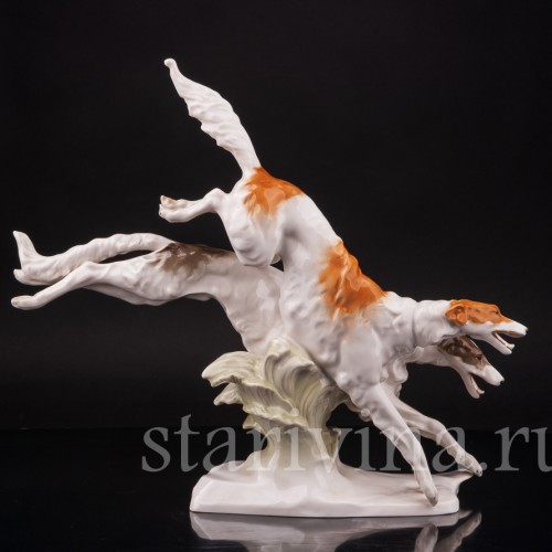 Фарфоровая статуэтка собак Бегущие борзые, Hutschenreuther, Германия, 1970 гг.