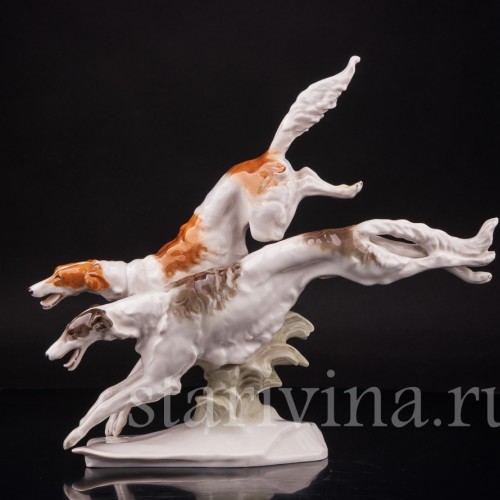 Фарфоровая статуэтка собак Бегущие борзые, Hutschenreuther, Германия, 1970 гг.