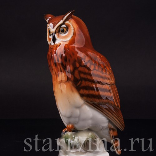 Фарфоровая статуэтка птицы Ушастая сова Hutschenreuther, Германия, 1970 гг.