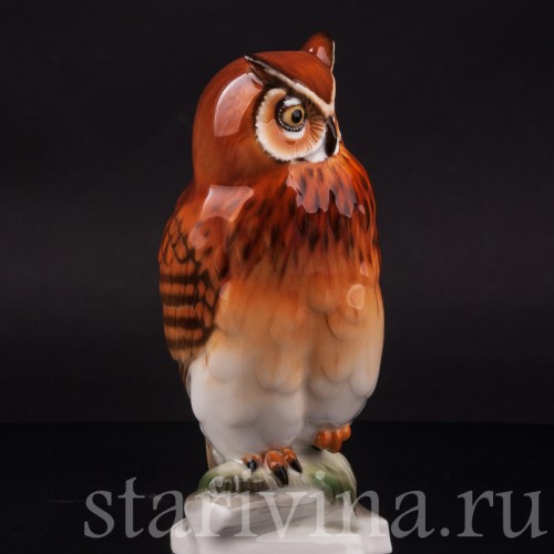 Фарфоровая статуэтка птицы Ушастая сова Hutschenreuther, Германия, 1970 гг.