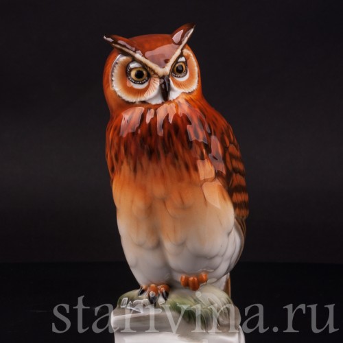 Фарфоровая статуэтка птицы Ушастая сова Hutschenreuther, Германия, 1970 гг.