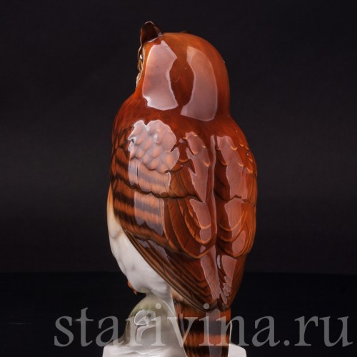 Фарфоровая статуэтка птицы Ушастая сова Hutschenreuther, Германия, 1970 гг.