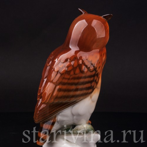 Фарфоровая статуэтка птицы Ушастая сова Hutschenreuther, Германия, 1970 гг.