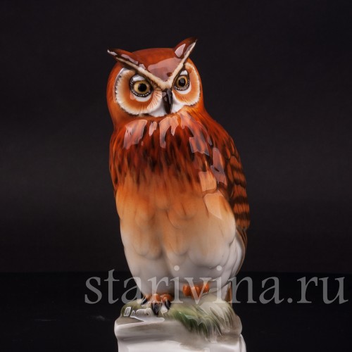 Фарфоровая статуэтка птицы Ушастая сова Hutschenreuther, Германия, 1970 гг.
