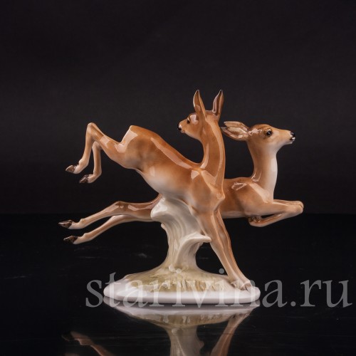 Статуэтка из фарфора Две лани, Hutschenreuther, Германия, 1938-55 гг.