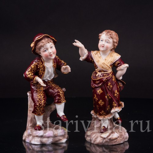 Парные фарфоровые статуэтки Танцующие дети, Volkstedt, Германия, кон. 19 в.