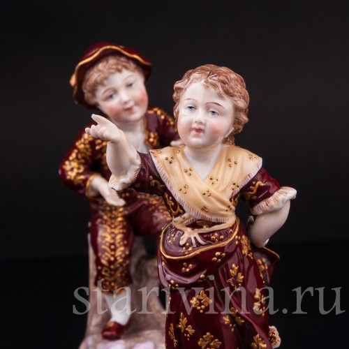 Парные фарфоровые статуэтки Танцующие дети, Volkstedt, Германия, кон. 19 в.