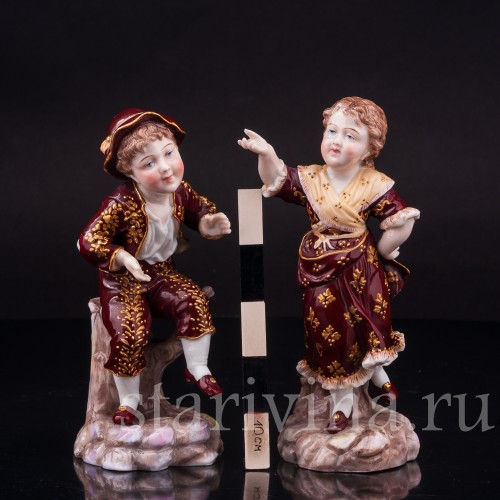 Парные фарфоровые статуэтки Танцующие дети, Volkstedt, Германия, кон. 19 в.