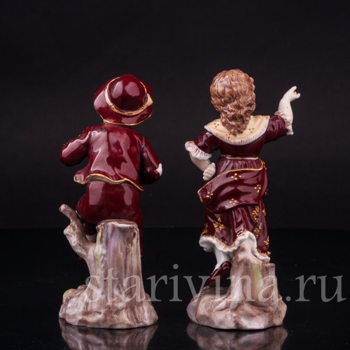 Парные фарфоровые статуэтки Танцующие дети, Volkstedt, Германия, кон. 19 в.