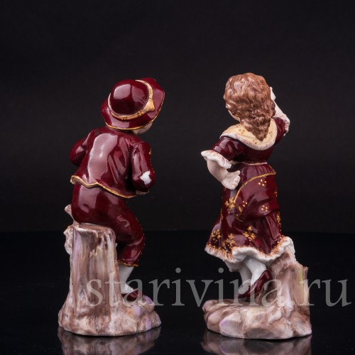 Парные фарфоровые статуэтки Танцующие дети, Volkstedt, Германия, кон. 19 в.