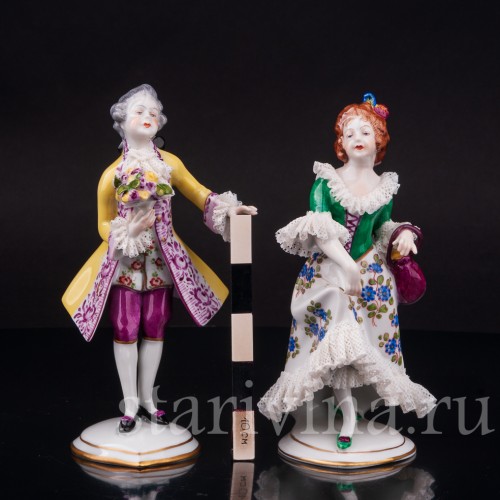 Фарфоровые статуэтки Галантая пара, кружевная, Volkstedt, Германия, вт. пол. 20 в.