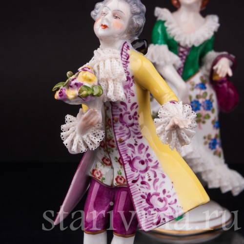 Фарфоровые статуэтки Галантая пара, кружевная, Volkstedt, Германия, вт. пол. 20 в.