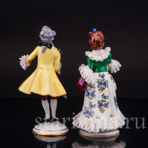 Фарфоровые статуэтки Галантая пара, кружевная, Volkstedt, Германия, вт. пол. 20 в.