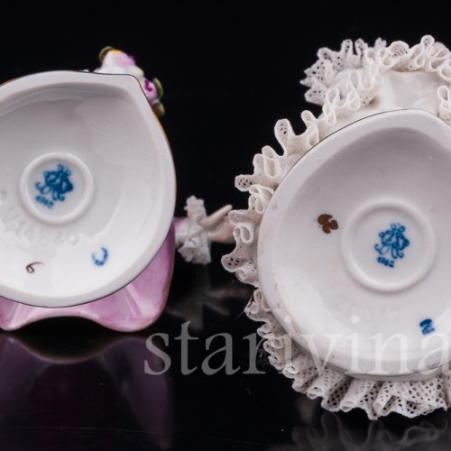 Фарфоровые статуэтки Галантая пара, кружевная, Volkstedt, Германия, вт. пол. 20 в.