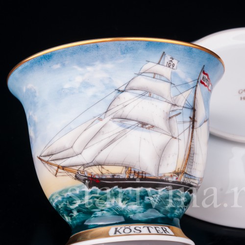 Чайная пара Бригантина Köster, капитанская чашка, August Warnecke, Германия, вт. пол. 20 в.