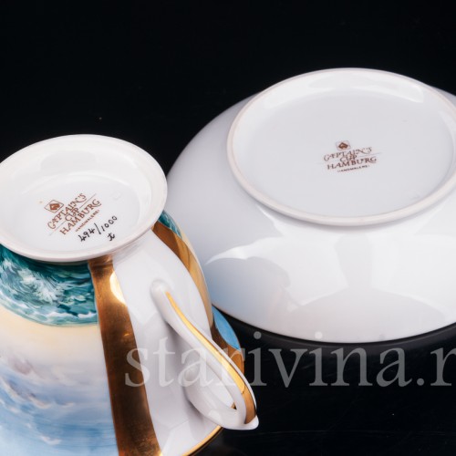 Чайная пара Бригантина Köster, капитанская чашка, August Warnecke, Германия, вт. пол. 20 в.