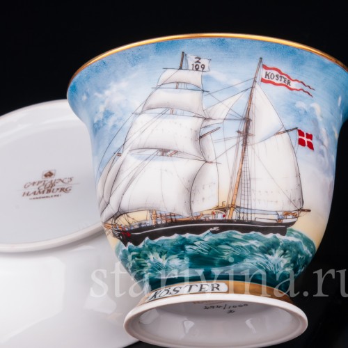 Чайная пара Бригантина Köster, капитанская чашка, August Warnecke, Германия, вт. пол. 20 в.