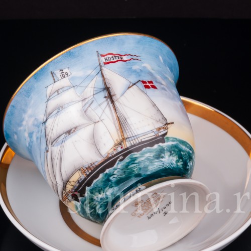 Чайная пара Бригантина Köster, капитанская чашка, August Warnecke, Германия, вт. пол. 20 в.