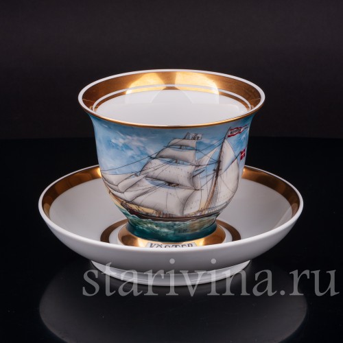 Чайная пара Бригантина Köster, капитанская чашка, August Warnecke, Германия, вт. пол. 20 в.