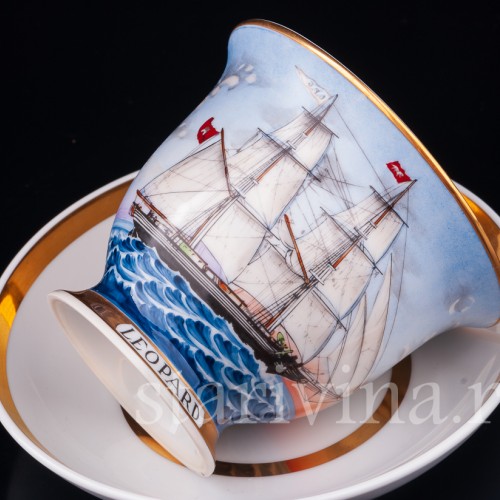 Чайная пара Бриг Leopard, капитанская чашка, August Warnecke, Германия, вт. пол. 20 в.