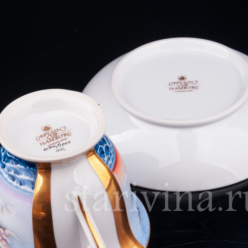 Чайная пара Бриг Leopard, капитанская чашка, August Warnecke, Германия, вт. пол. 20 в.