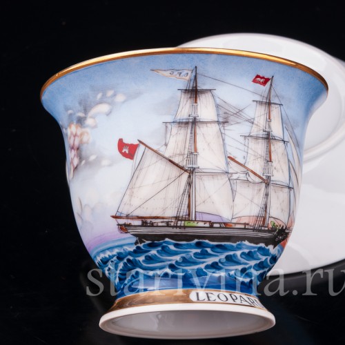 Чайная пара Бриг Leopard, капитанская чашка, August Warnecke, Германия, вт. пол. 20 в.