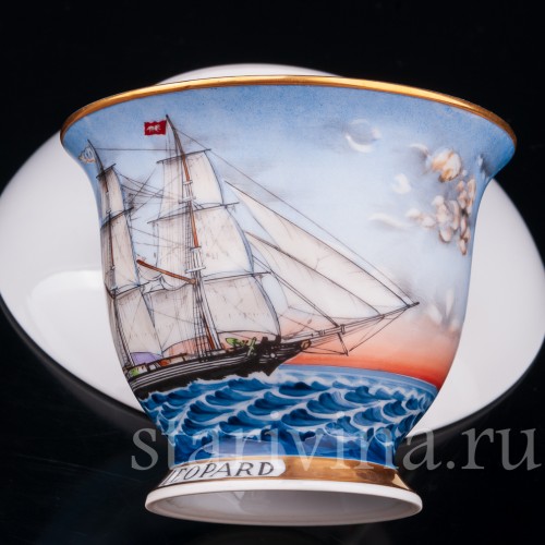 Чайная пара Бриг Leopard, капитанская чашка, August Warnecke, Германия, вт. пол. 20 в.