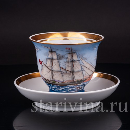 Чайная пара Бриг Leopard, капитанская чашка, August Warnecke, Германия, вт. пол. 20 в.