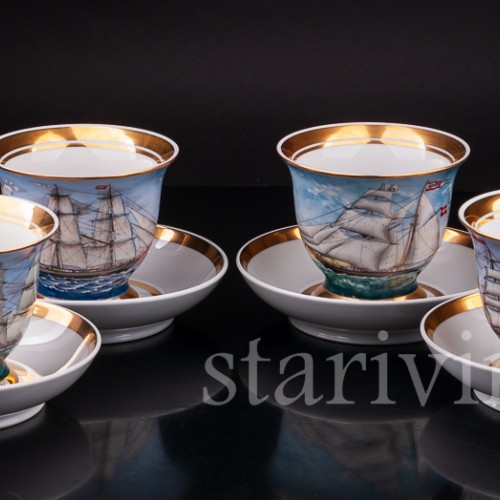 Чайная пара Бриг Leopard, капитанская чашка, August Warnecke, Германия, вт. пол. 20 в.