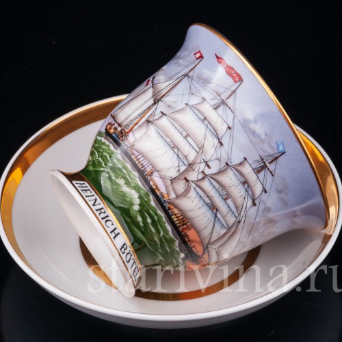 Чайная пара Барк Heinrich Bötel, капитанская чашка, August Warnecke, Германия, вт. пол. 20 в.