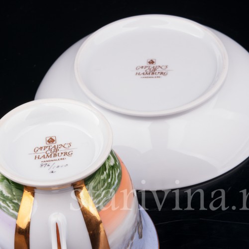 Чайная пара Барк Heinrich Bötel, капитанская чашка, August Warnecke, Германия, вт. пол. 20 в.