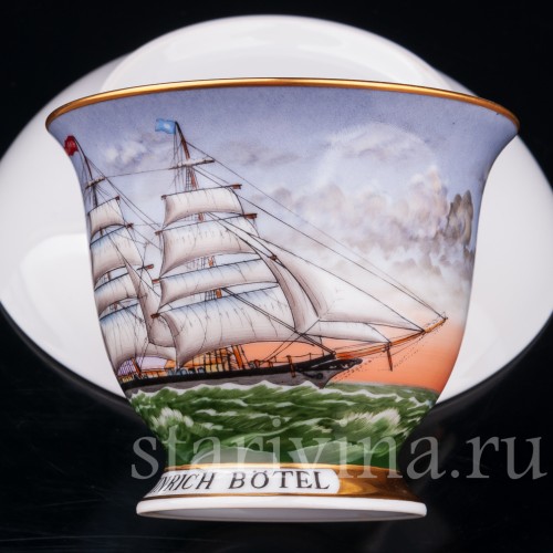 Чайная пара Барк Heinrich Bötel, капитанская чашка, August Warnecke, Германия, вт. пол. 20 в.