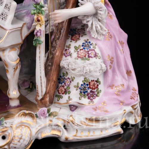 Фарфоровая композиция Музыкальное трио, кружевная миниатюра, Volkstedt, Германия, нач. 20 в.