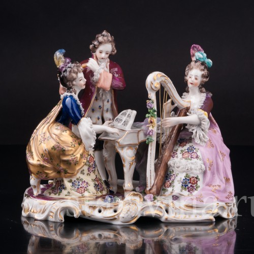 Фарфоровая композиция Музыкальное трио, кружевная миниатюра, Volkstedt, Германия, нач. 20 в.