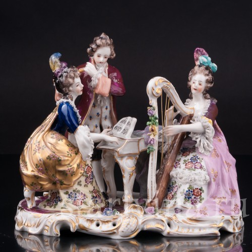 Фарфоровая композиция Музыкальное трио, кружевная миниатюра, Volkstedt, Германия, нач. 20 в.
