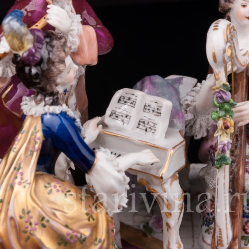 Фарфоровая композиция Музыкальное трио, кружевная миниатюра, Volkstedt, Германия, нач. 20 в.