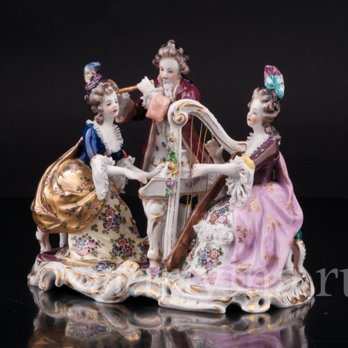 Фарфоровая композиция Музыкальное трио, кружевная миниатюра, Volkstedt, Германия, нач. 20 в.