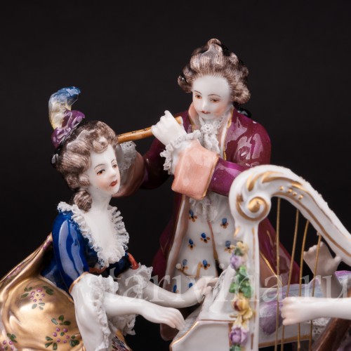 Фарфоровая композиция Музыкальное трио, кружевная миниатюра, Volkstedt, Германия, нач. 20 в.