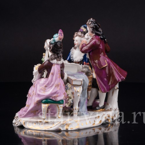 Фарфоровая композиция Музыкальное трио, кружевная миниатюра, Volkstedt, Германия, нач. 20 в.