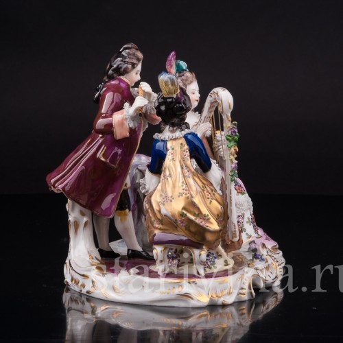 Фарфоровая композиция Музыкальное трио, кружевная миниатюра, Volkstedt, Германия, нач. 20 в.