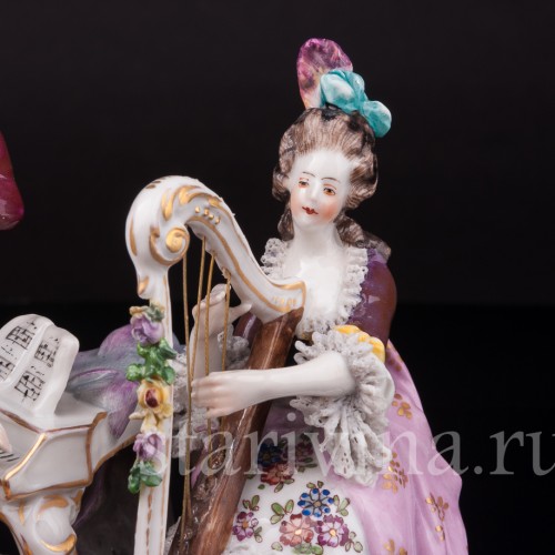 Фарфоровая композиция Музыкальное трио, кружевная миниатюра, Volkstedt, Германия, нач. 20 в.