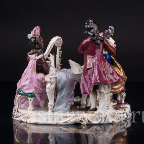 Фарфоровая композиция Музыкальное трио, кружевная миниатюра, Volkstedt, Германия, нач. 20 в.