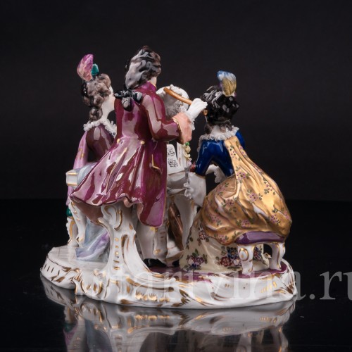 Фарфоровая композиция Музыкальное трио, кружевная миниатюра, Volkstedt, Германия, нач. 20 в.