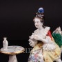 Фигурка девушки из фарфора Утренний кофе, кружевная миниатюра, Volkstedt, Германия, вт.пол. 20 в.