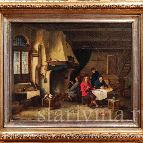 Картина маслом на холсте Мужчины в гостиной, Голландия, перв.пол. 20 в.