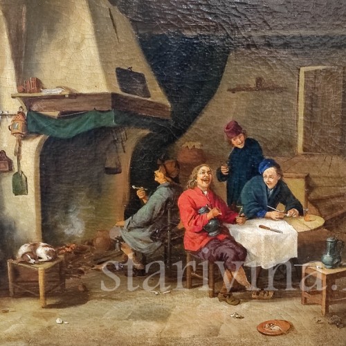 Картина маслом на холсте Мужчины в гостиной, Голландия, перв.пол. 20 в.