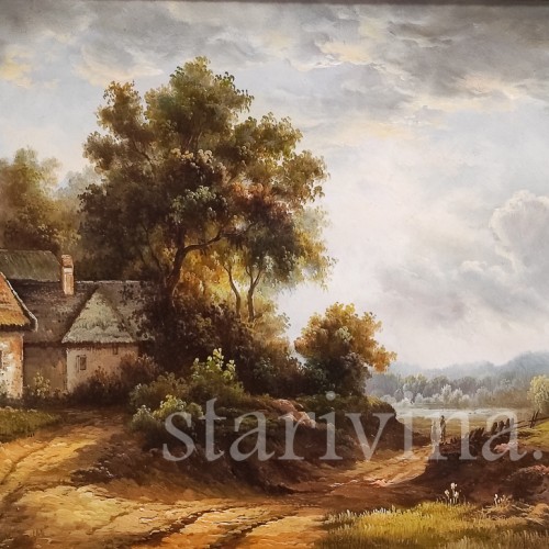 Картина маслом на доске Пейзаж с сельской дорогой, Германия, вт. пол. 20 в.