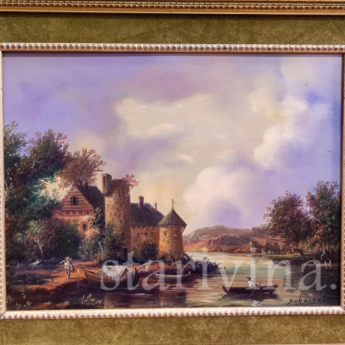 Картина маслом на меди Пейзаж со старой мельницей, Германия, вт.пол. 20 в.