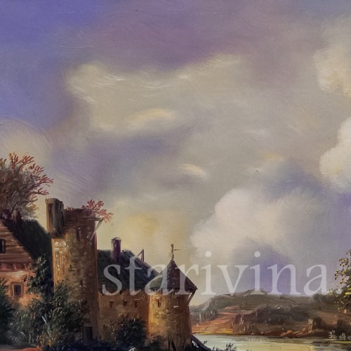 Картина маслом на меди Пейзаж со старой мельницей, Германия, вт.пол. 20 в.