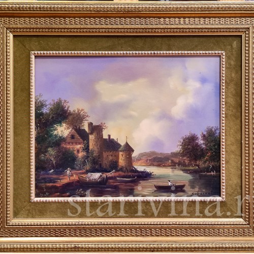 Картина маслом на меди Пейзаж со старой мельницей, Германия, вт.пол. 20 в.